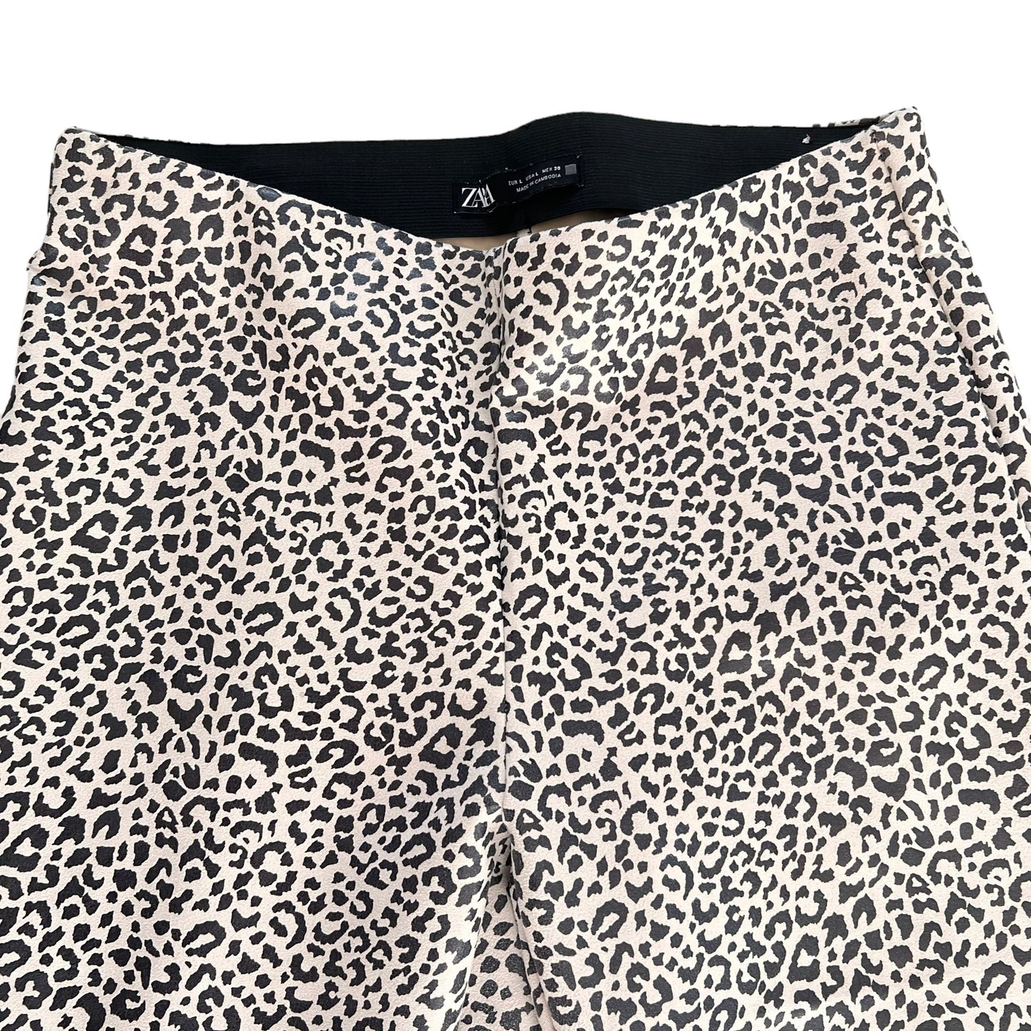 ZARA high waisted leopard animal print black white soft stretchy leggings trousers size L 12