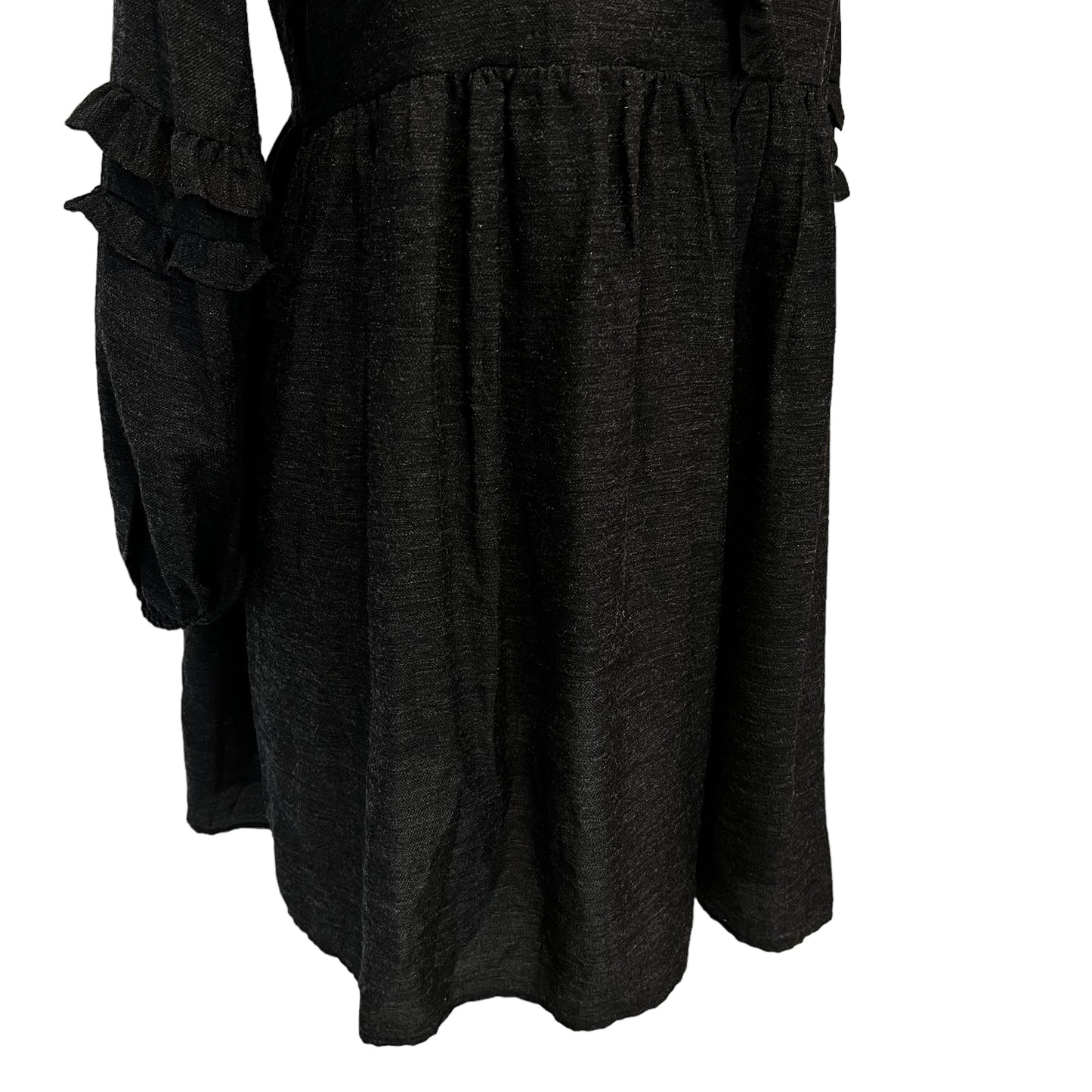 ZARA bnw new midi black charcoal ruffle frill A line pearls dress v neck size M medium 10 3564 173 807