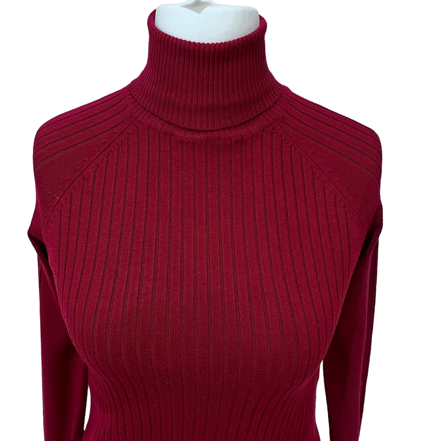 ZARAred burgundy high turtle neck ribbed fitted jumper sweater knit size M medium 10 12