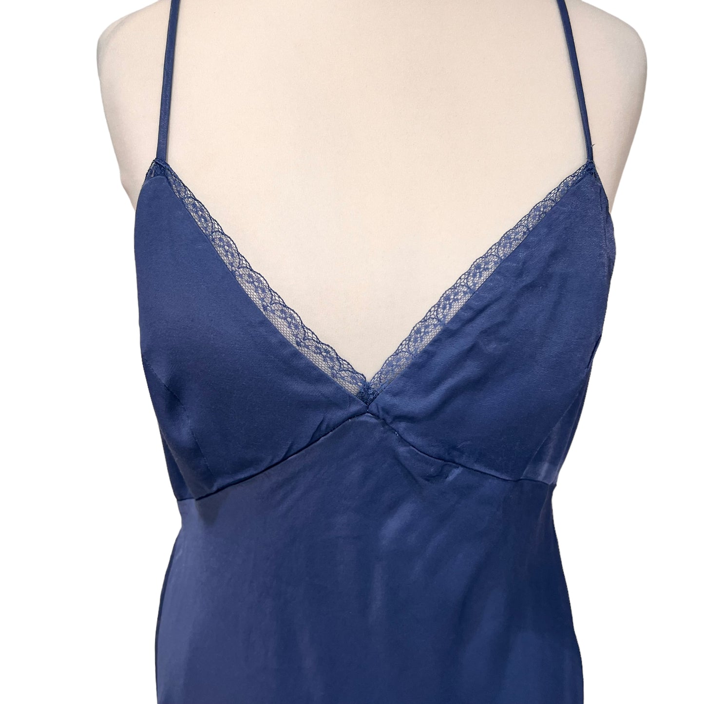 ZARA maxi long blue satin silky lace cami dress size M 10