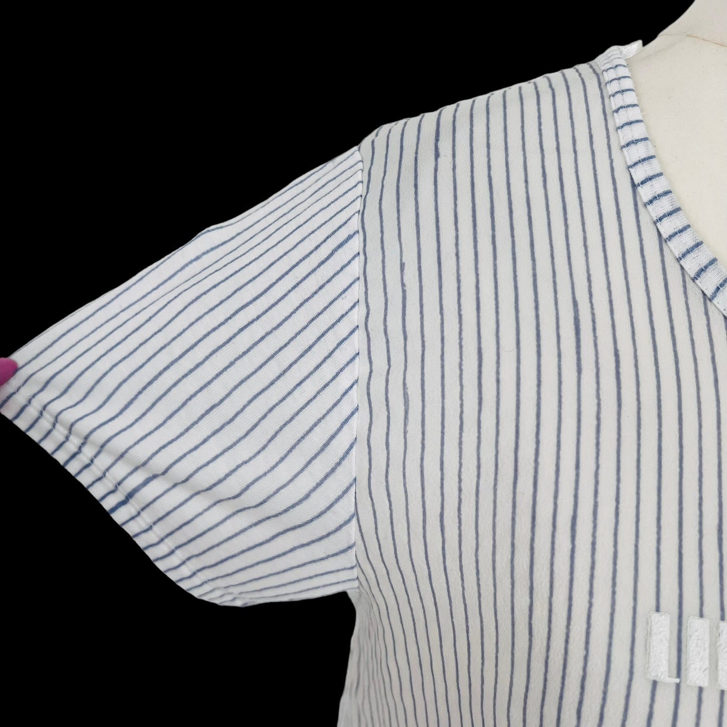 ZARA white blue striped stripes contrast t-shirt top slogan size S small 8 5644 054 405