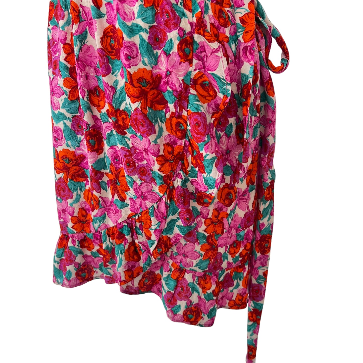 ZARA short mini pink floral flowers wrap frill ruffle belted dress summer holiday viscose size S small 8 2587 053 330