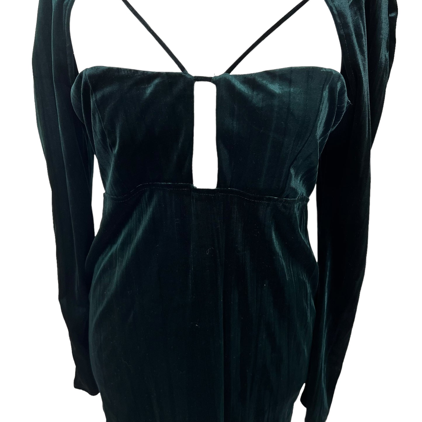 ZARA bnwt new dark bottle green cut out velvet long sleeve bodycon dress size L 12