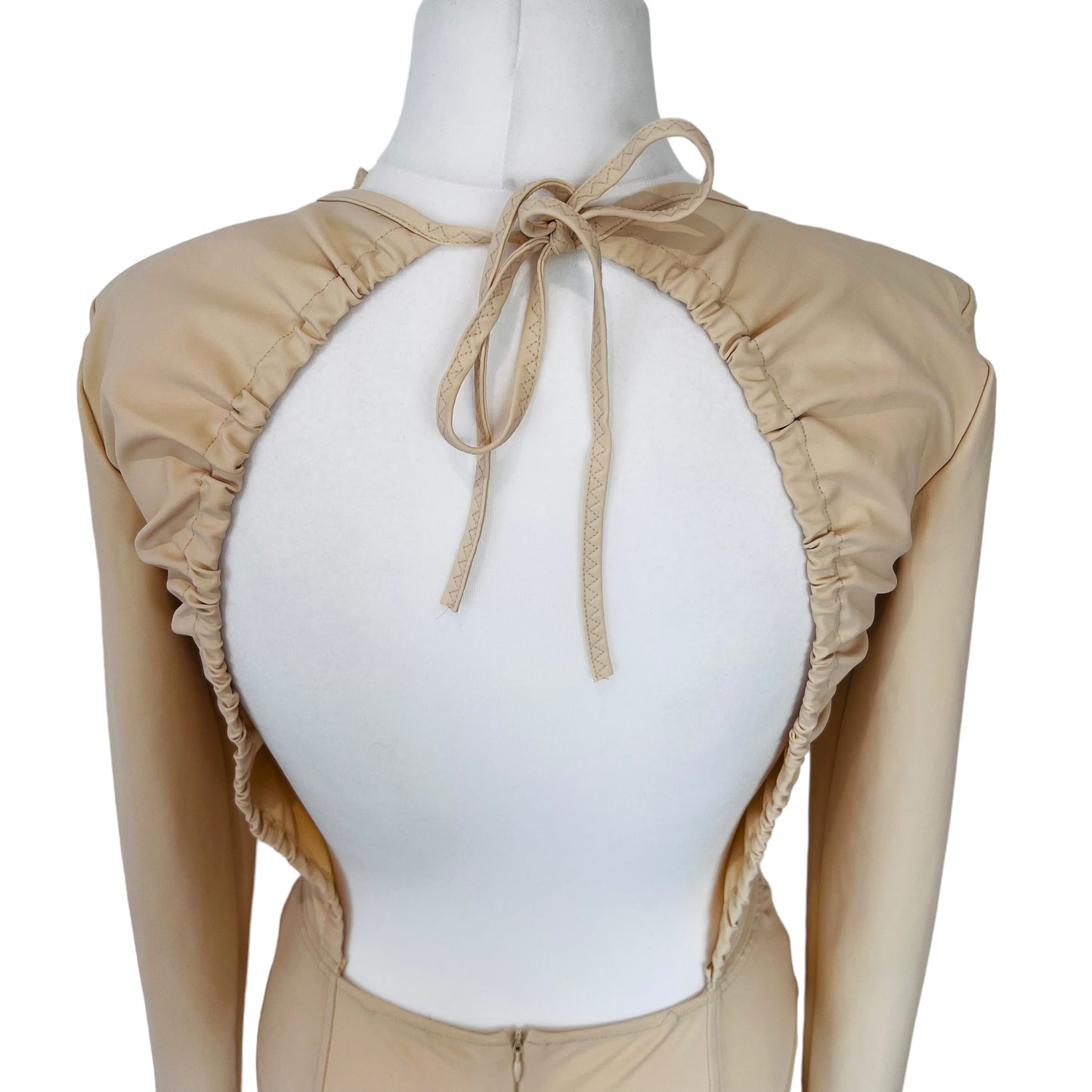 ZARA bnwot new apricot beige cream fitted long sleeve open back bodysuit top size M 10