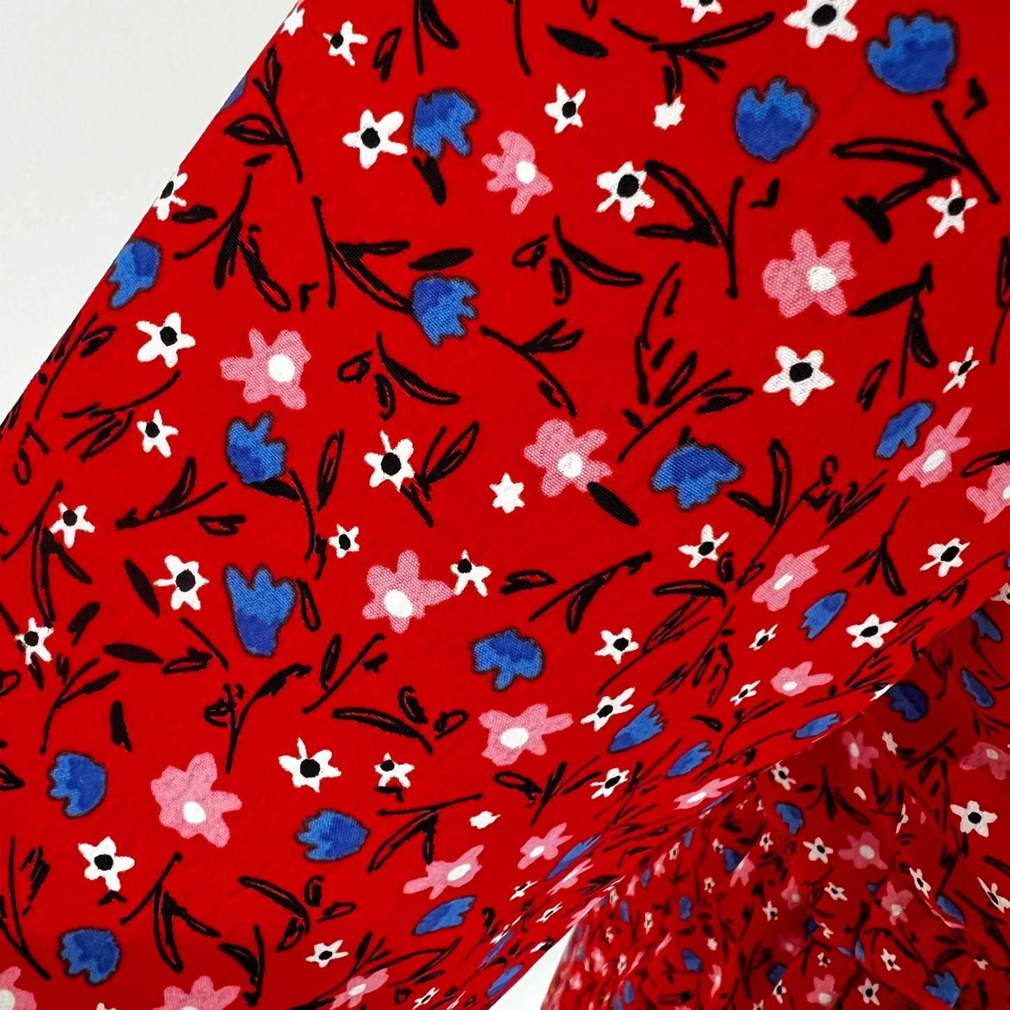 ZARA short red floral flowers print fit flare dress v neck long sleeve size M 10