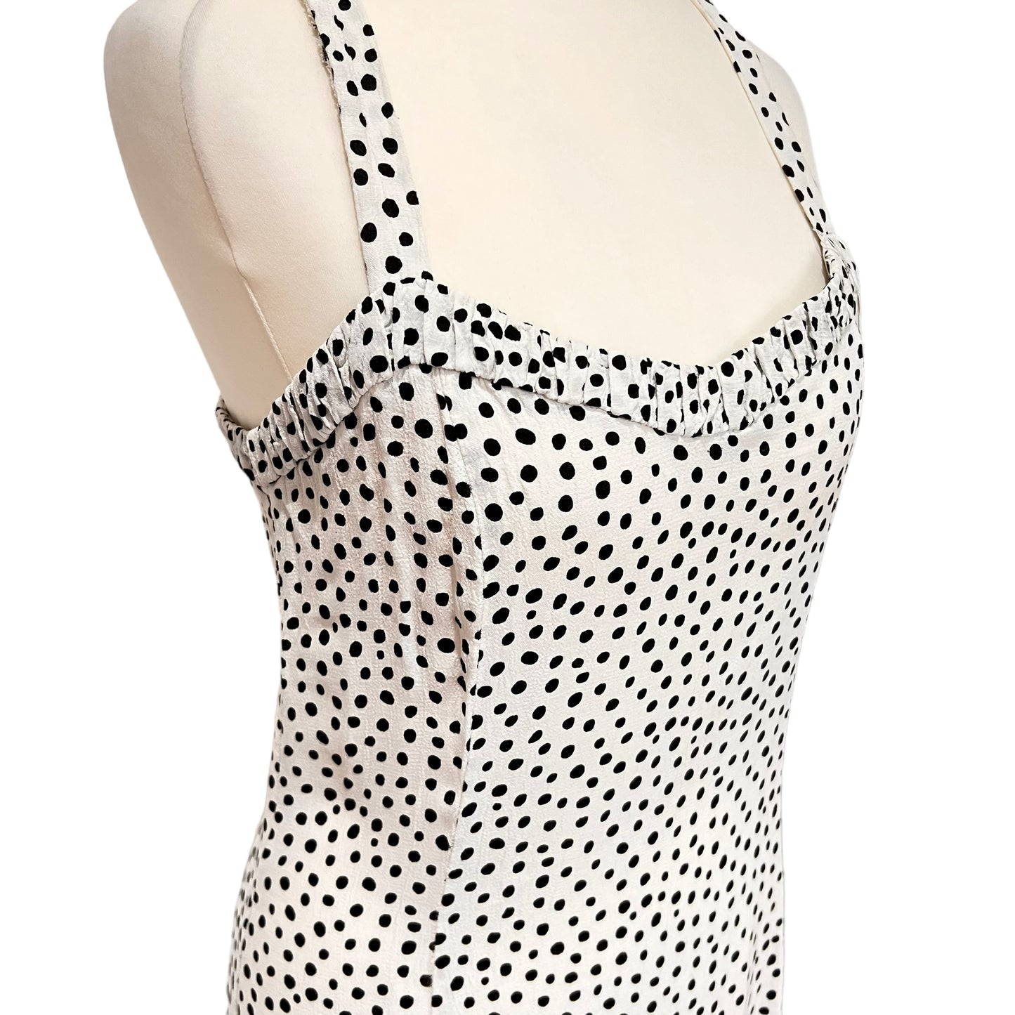 ZARA maxi long white black polka dot spots summer dress fit flare size S small 8