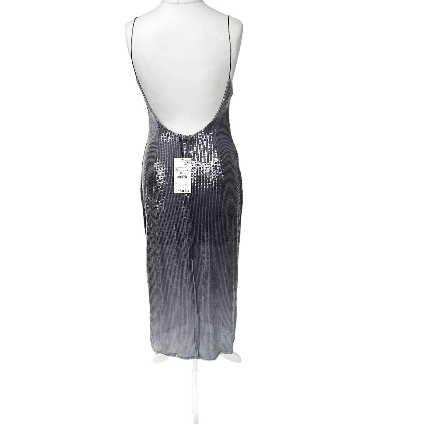 ZARA new sequinned ombre grey silver cami long sexy party dress size M 7901/244