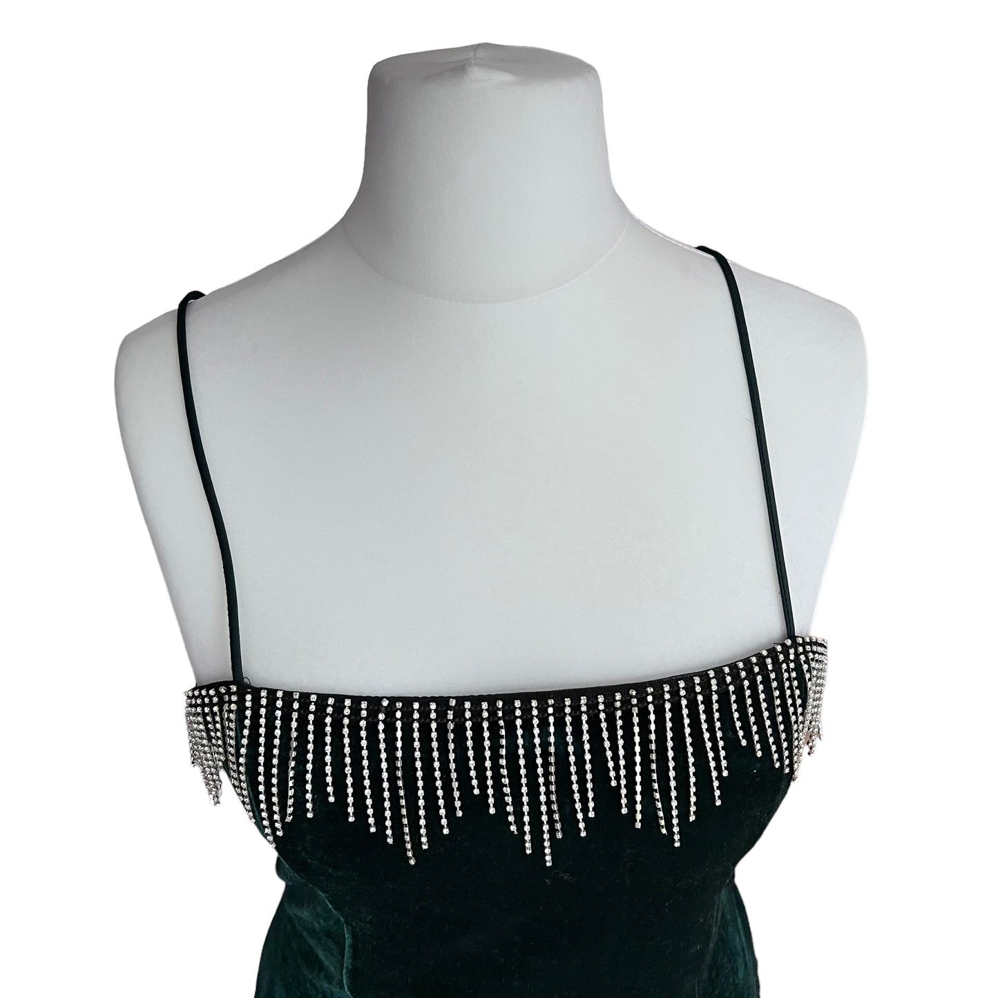 Zara green emerald velvet velour mini short cami embellished party dress size L M 10 12 0387 192 501