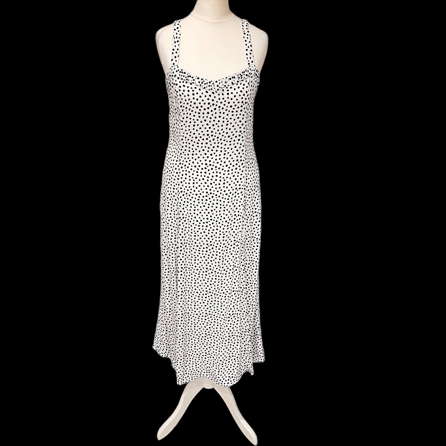 ZARA maxi long white black polka dot spots summer dress fit flare size S small 8