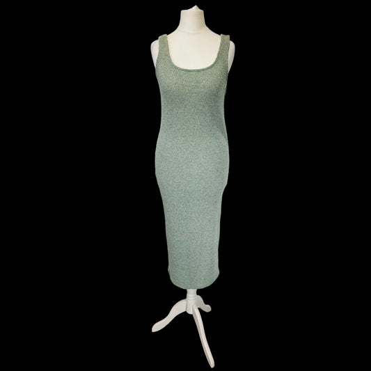 ZARA maxi midi fitted pencil knitted cotton bodycon summer holiday pistachio green square neck dress size S small 8 6050 090 982