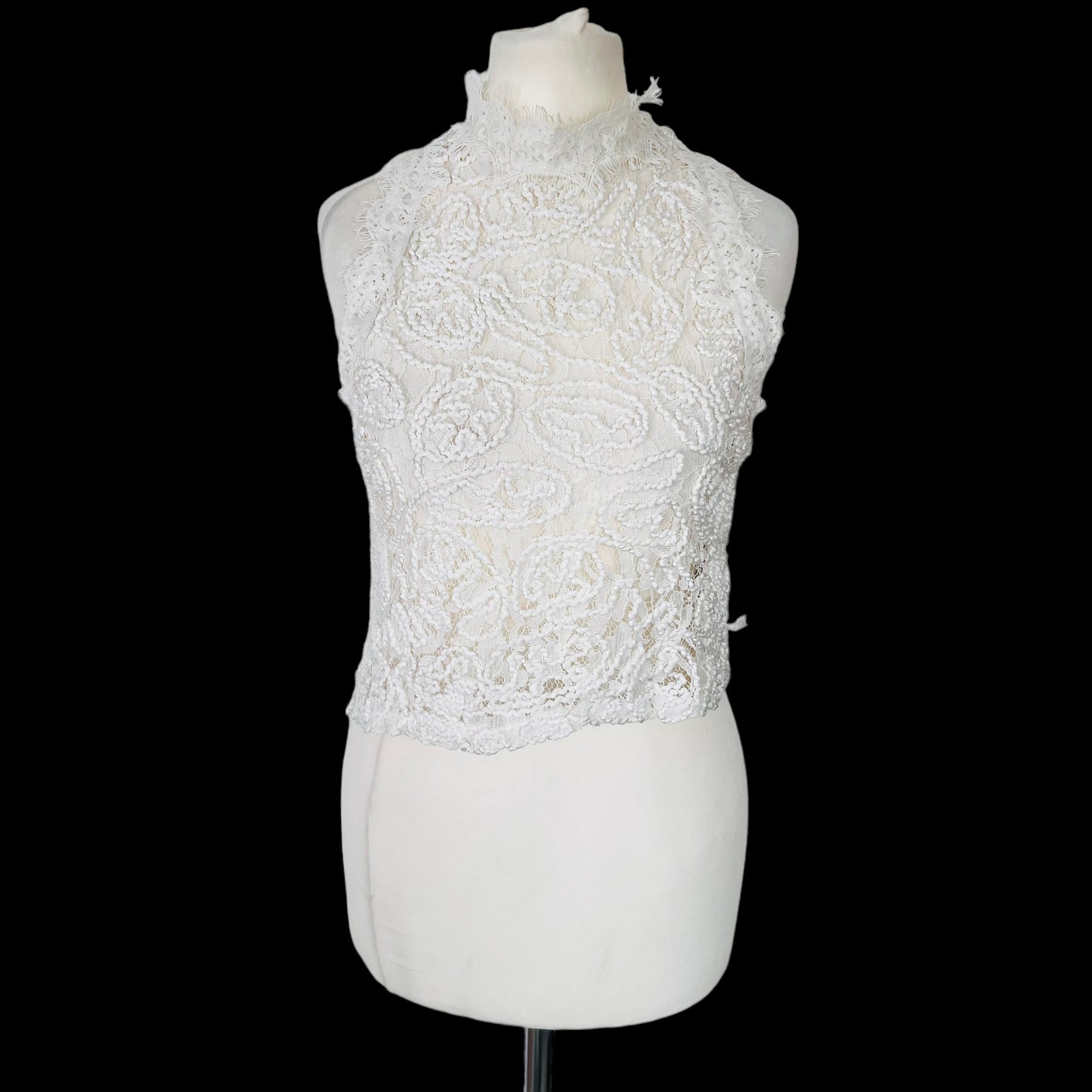 ZARA white ecru crochet lace high neck zip top size S small 6 8 7901 271 251