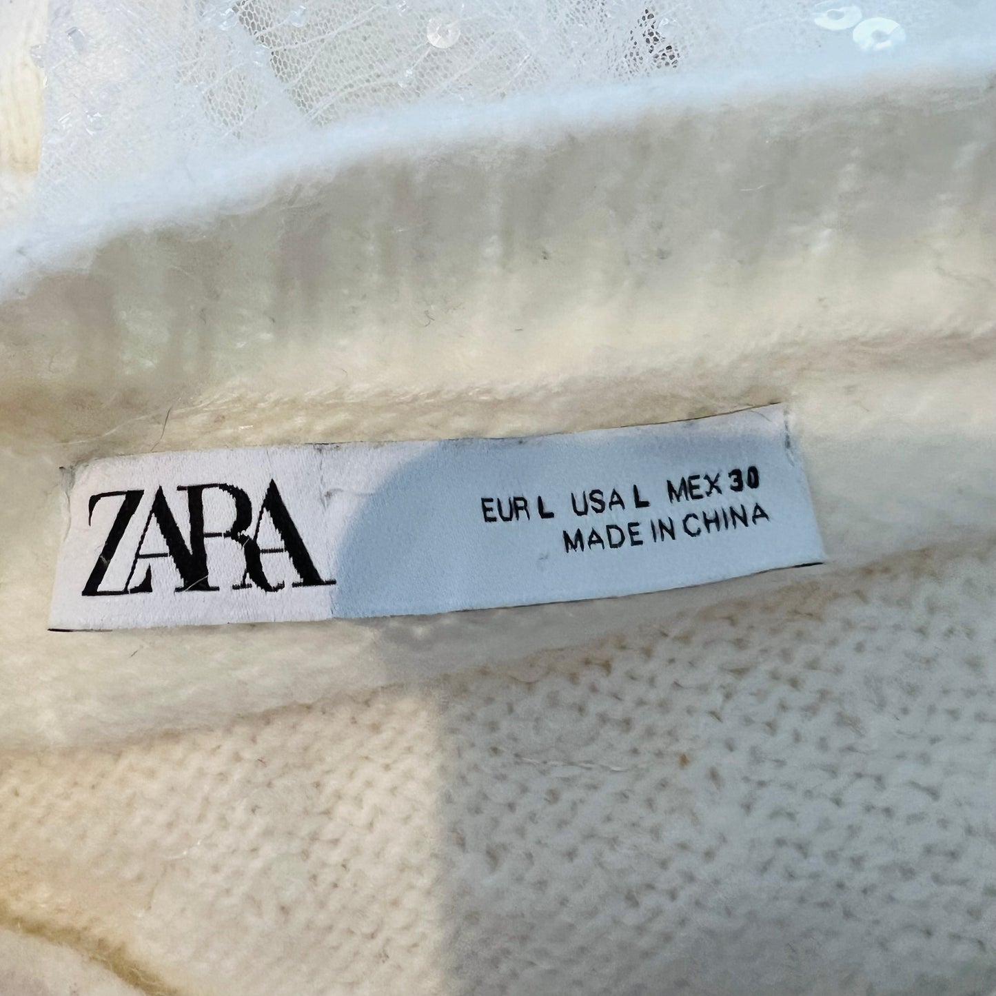 ZARA cream ecru chunky jumper sweater with ruffled collar frill sequins thick oversize size L XL XXL 5507 107 712