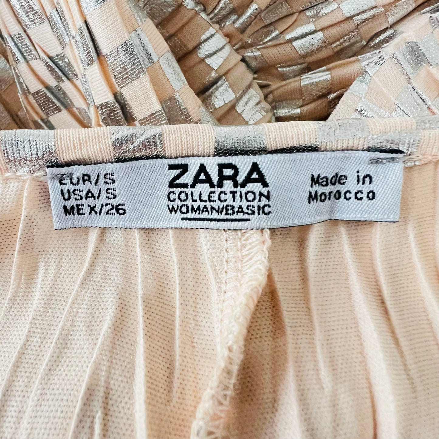 ZARA shiny checked ruffle frill peach silver oversize loose fit size S small 6 8 10