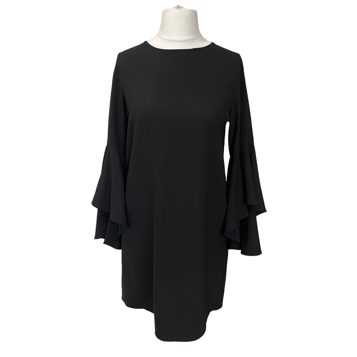 Zara black midi shift dress flared frill sleeves chic knee length size M 10