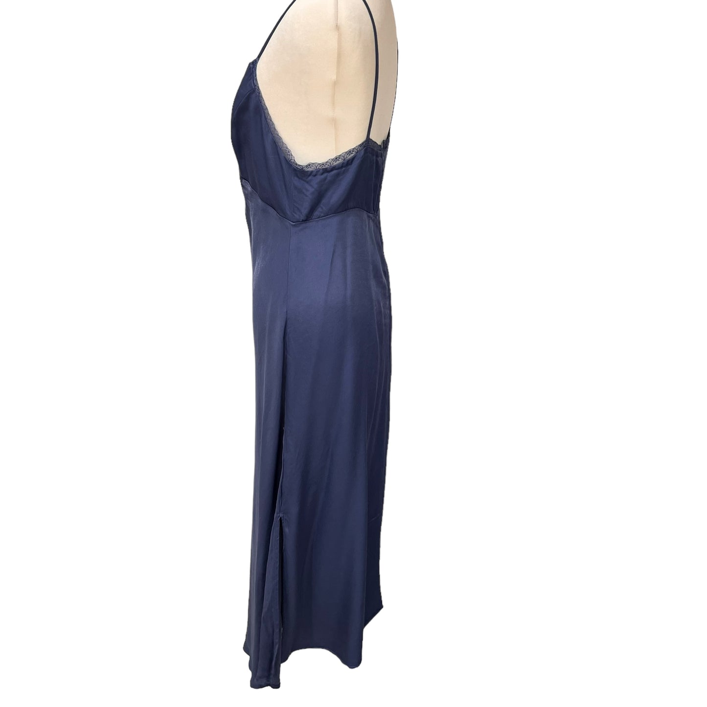 ZARA maxi long blue satin silky lace cami dress size M 10