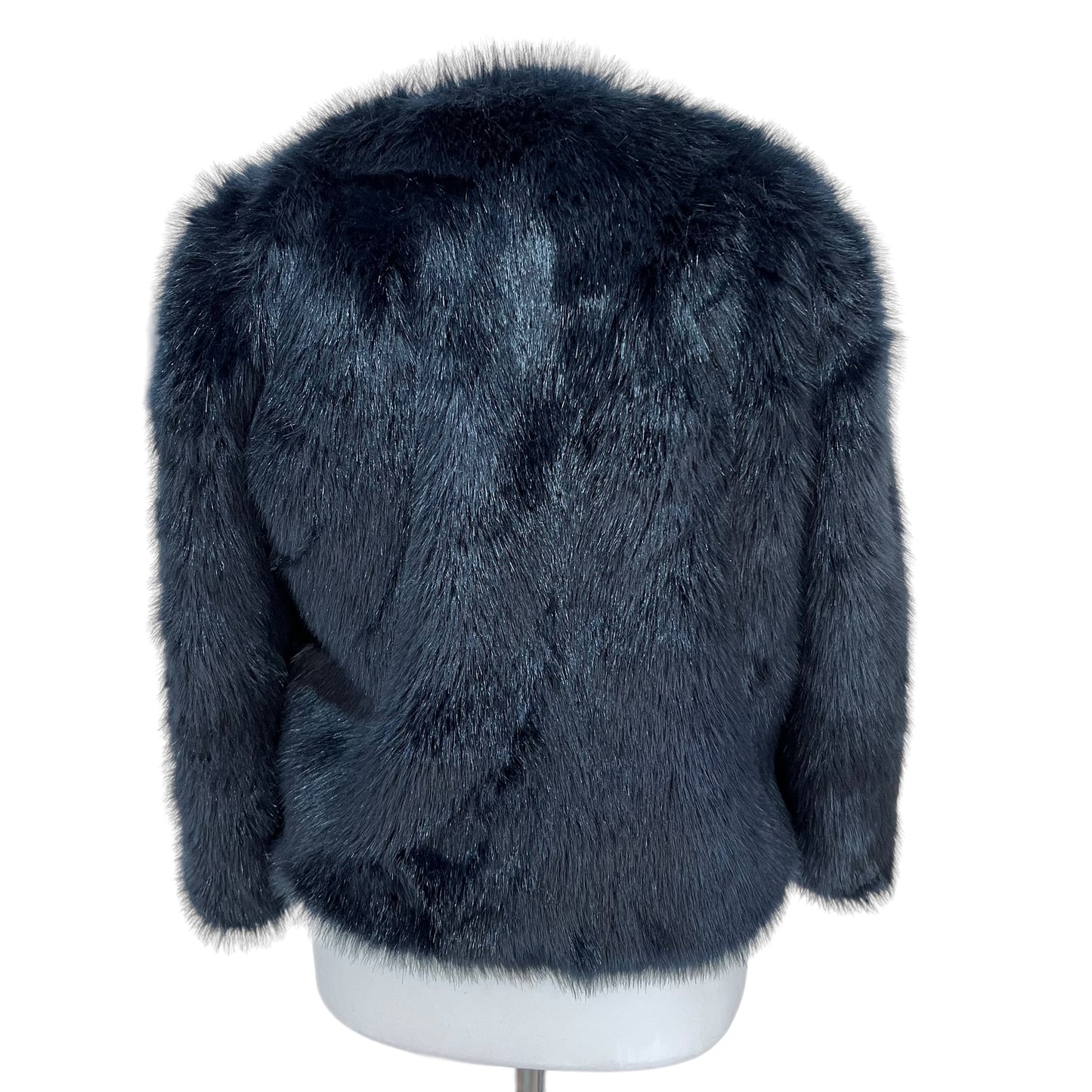 ZARA  dark navy faux fur short jacket shaggy size s small 6 8 3811 230 401