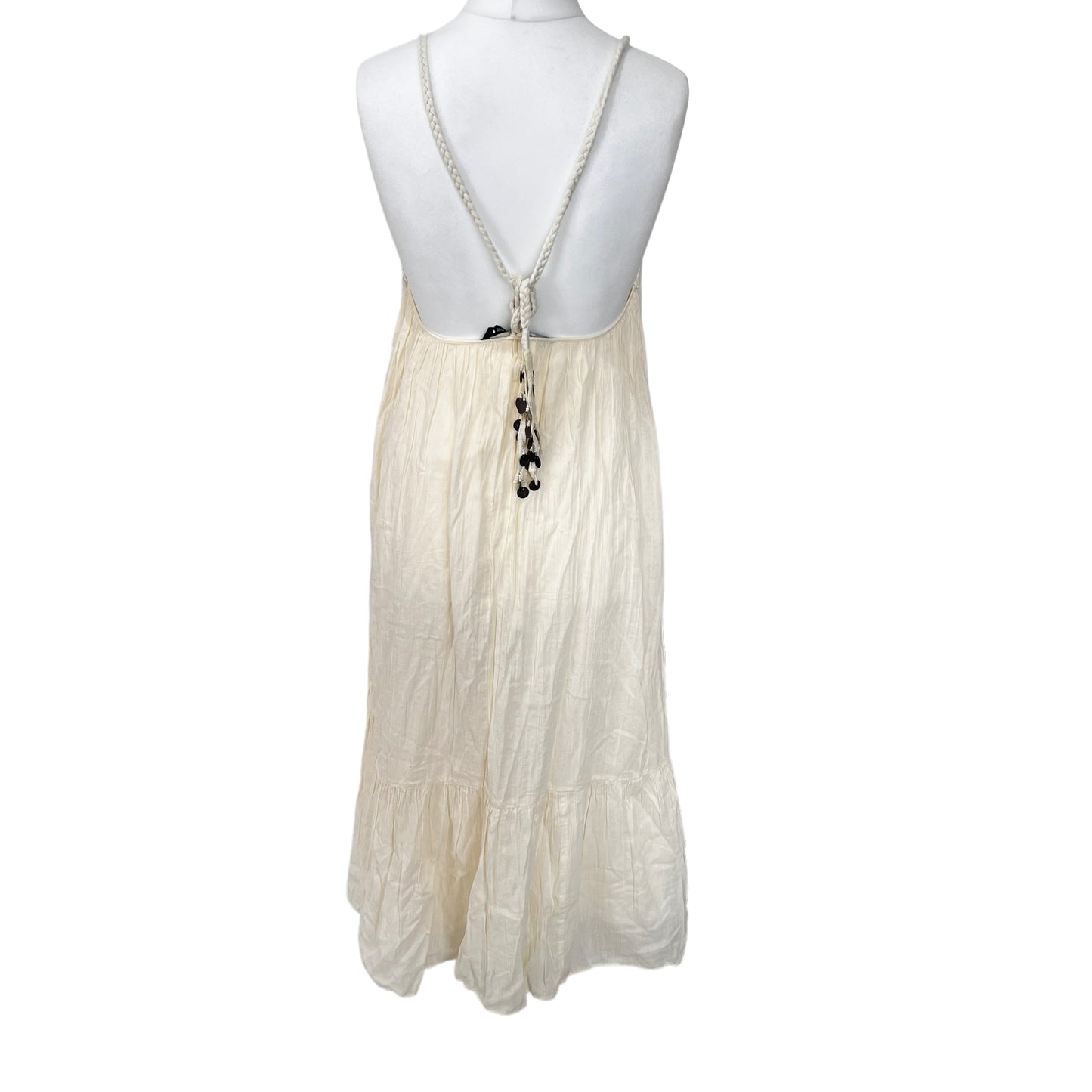 ZARA bnwot new cream ecru cotton maxi midi long summer beach dress coins beads boho size M medium 10 12