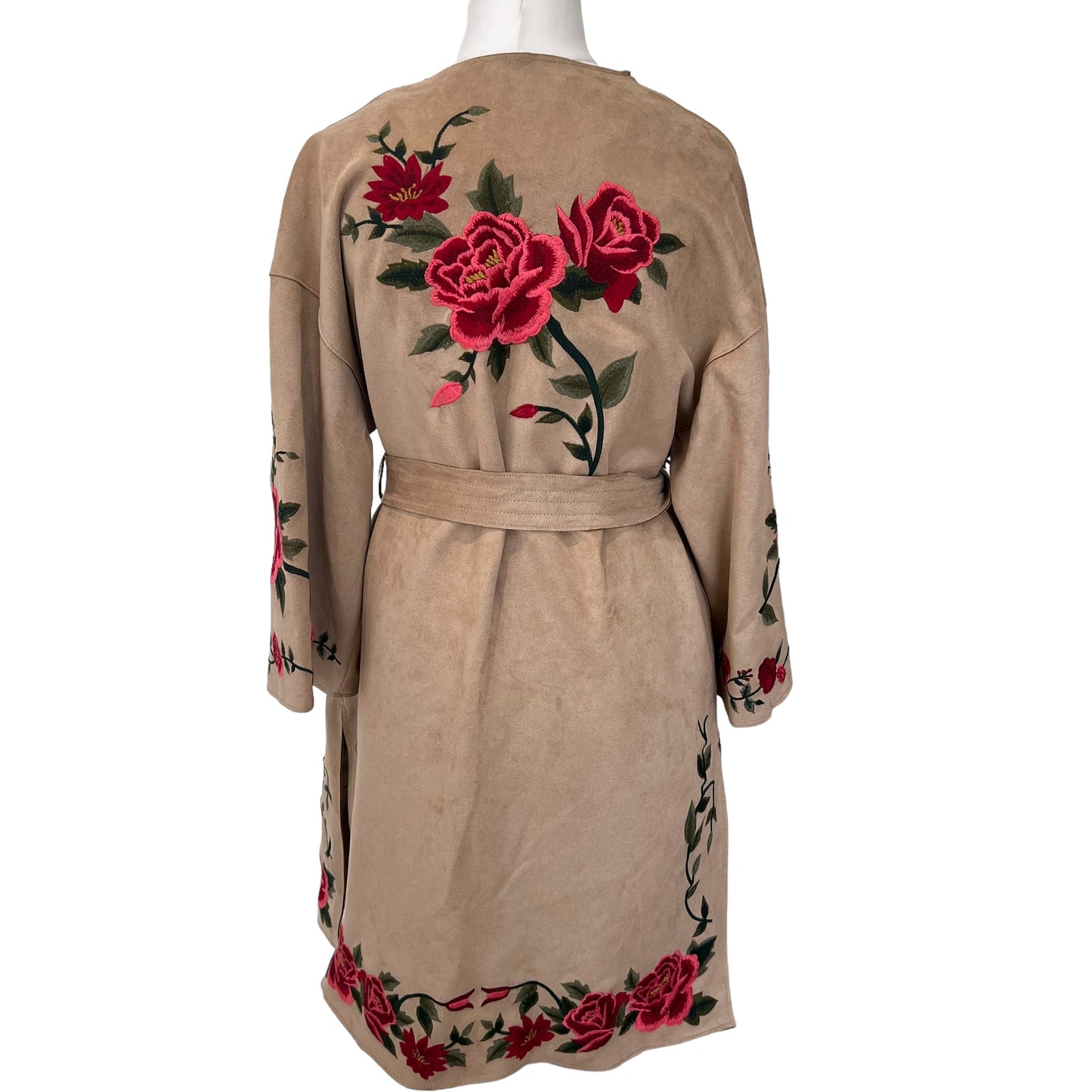 ZARA bnwt new brown embroidered broderie faux suede spring coat oversize size S M 8 10 12