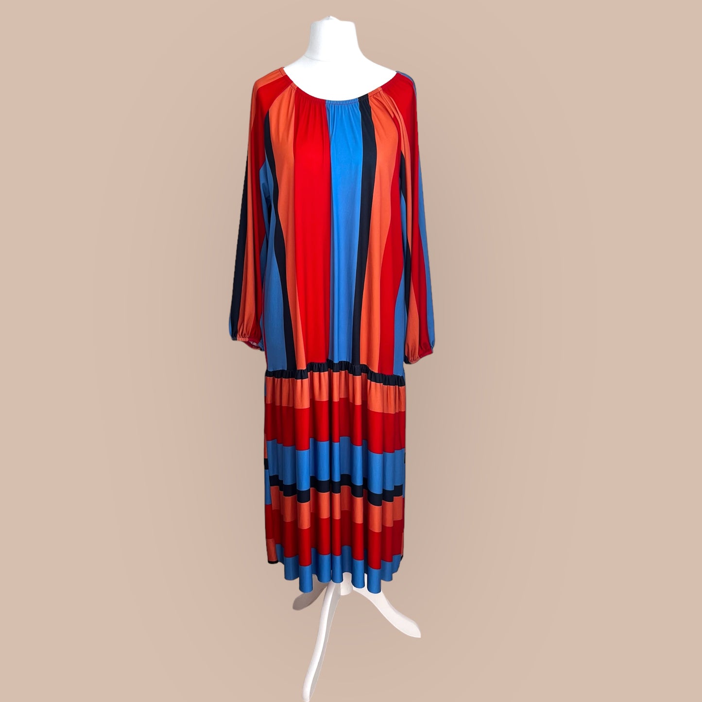 ZARA maxi midi long striped stripes multicolored dress red blue black tiered oversize size M L XL 1165/166/104