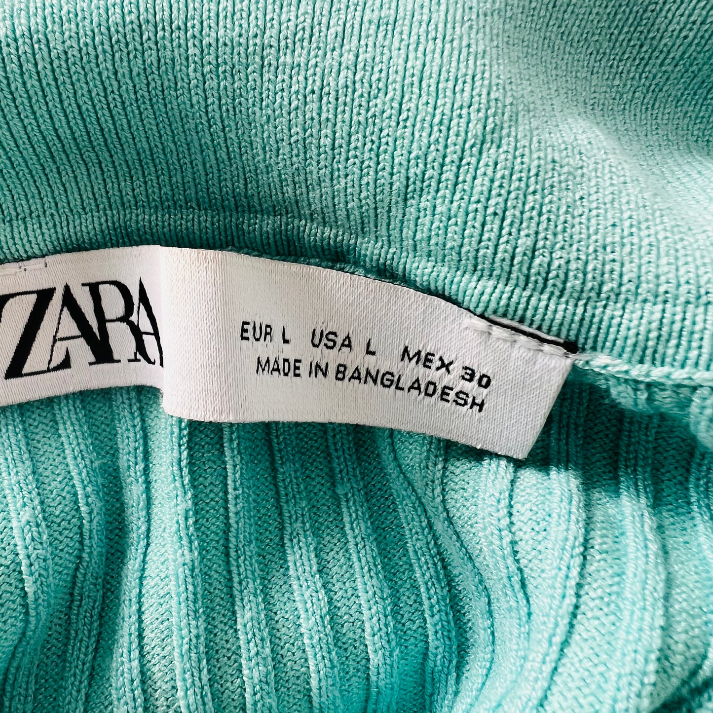 ZARA ribbed mint green fitted collar mini short buttoned up dress size L 12