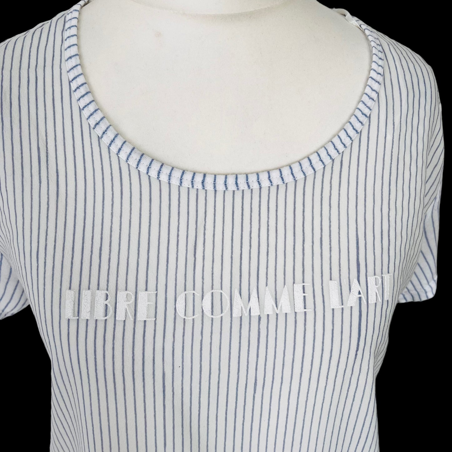 ZARA white blue striped stripes contrast t-shirt top slogan size S small 8 5644 054 405