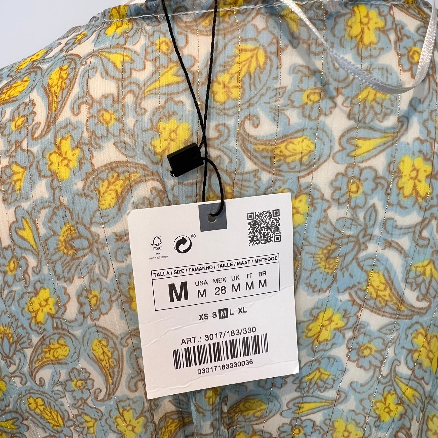 ZARA bnwt chiffon paisley green yellow long sleeve v neck top blouse size M 10 3017 183 330