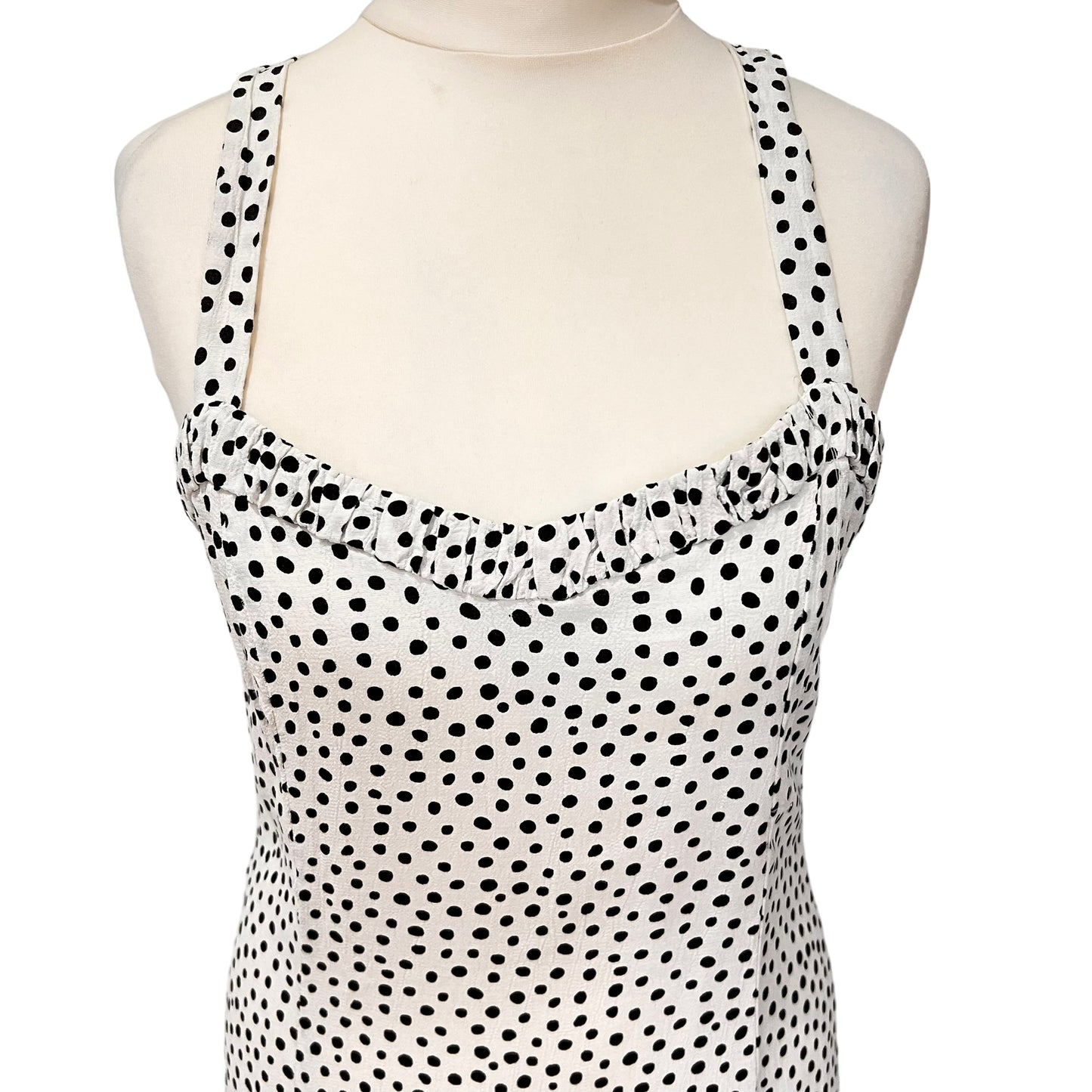 ZARA maxi long white black polka dot spots summer dress fit flare size S small 8