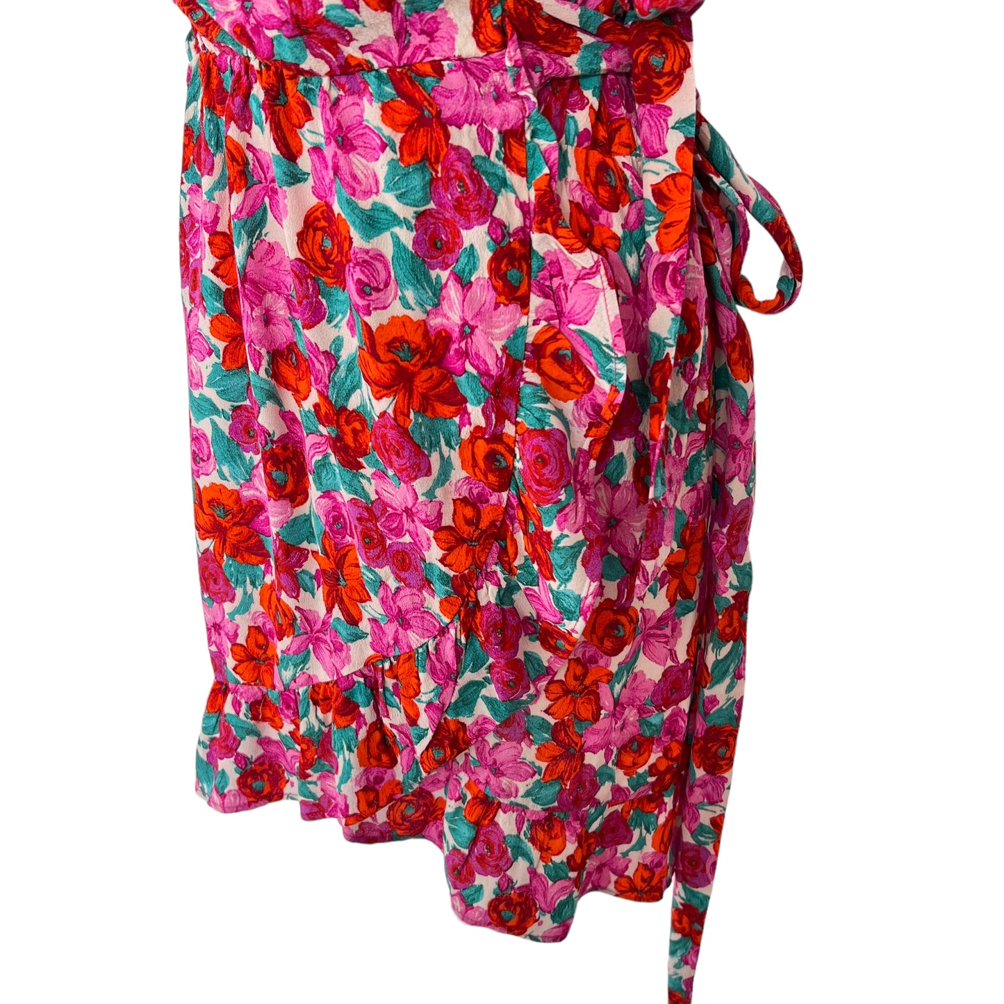 ZARA short mini pink floral flowers wrap frill ruffle belted dress summer holiday viscose size S small 8 2587 053 330