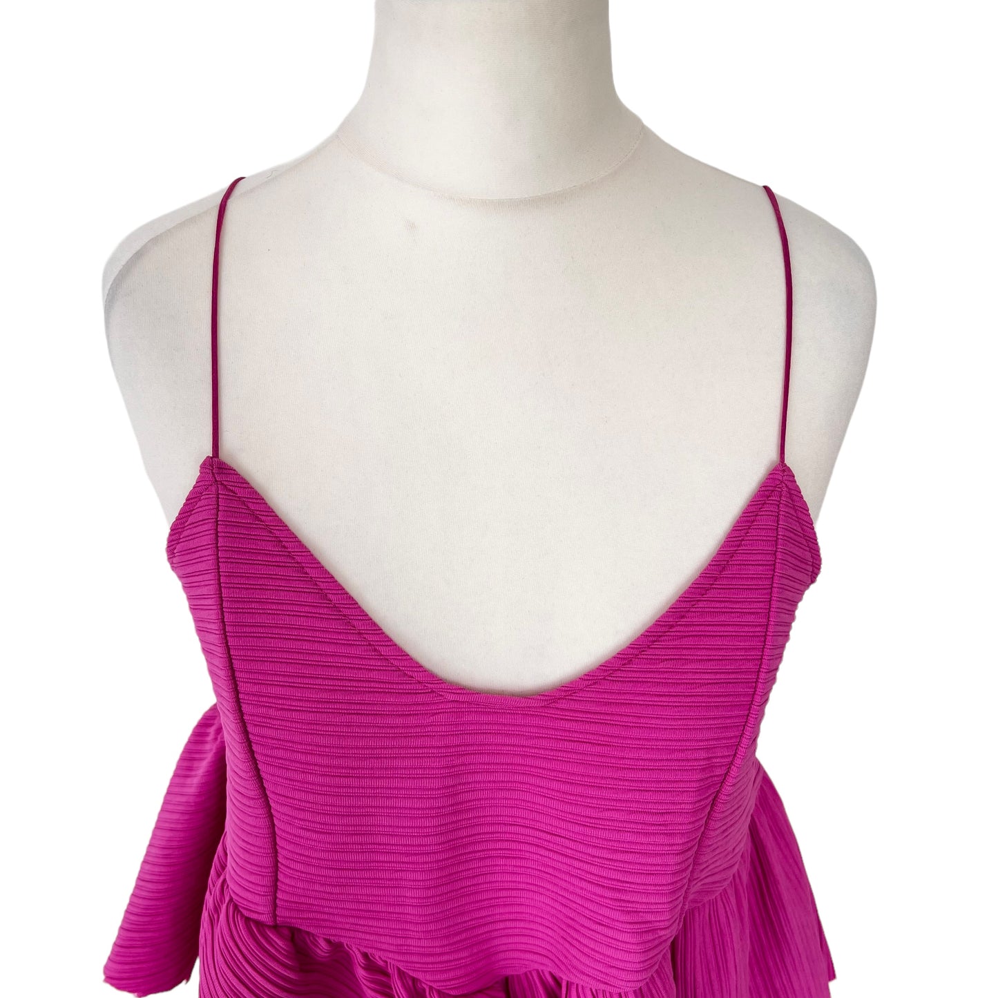 ZARA bnwt new short peplum ribbed cami pink fuchsia summer holiday top size S small 6 8  5618 079 688