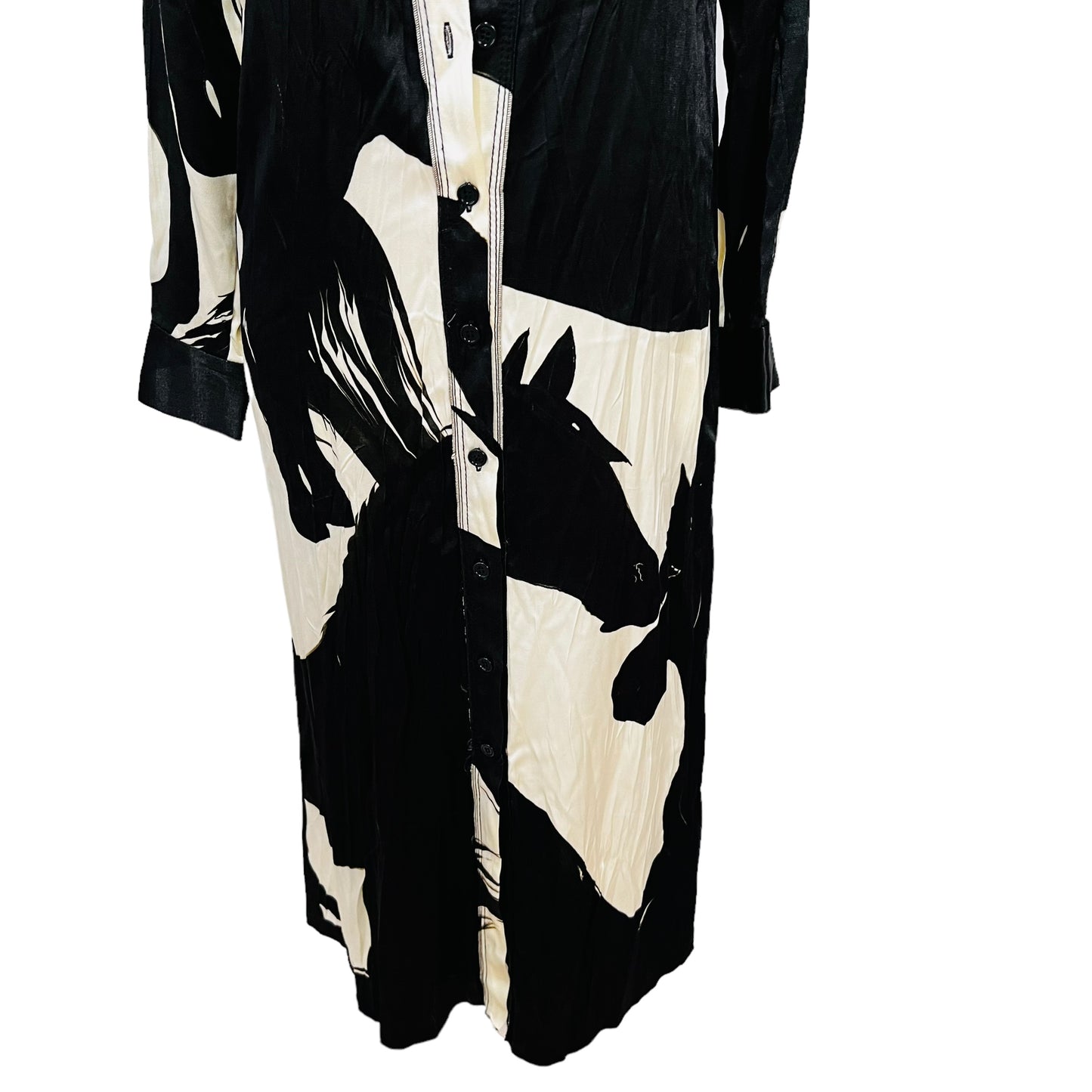 ZARA ZW collection long silky satin black white shirt dress size S M fits 10 8907/065