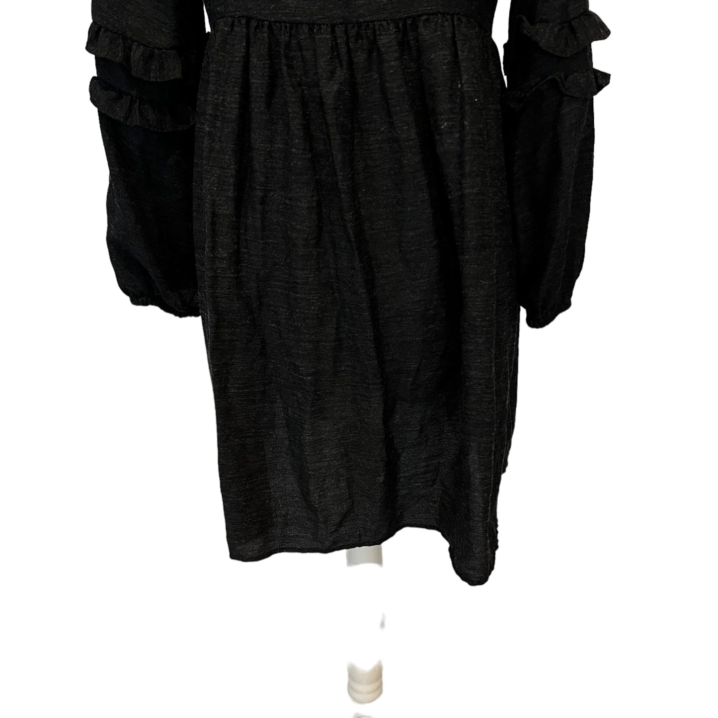 ZARA bnw new midi black charcoal ruffle frill A line pearls dress v neck size M medium 10 3564 173 807