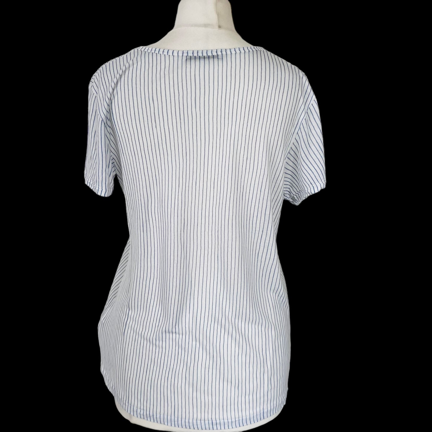 ZARA white blue striped stripes contrast t-shirt top slogan size S small 8 5644 054 405