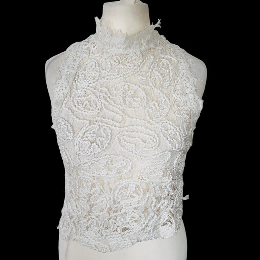 ZARA white ecru crochet lace high neck zip top size S small 6 8 7901 271 251