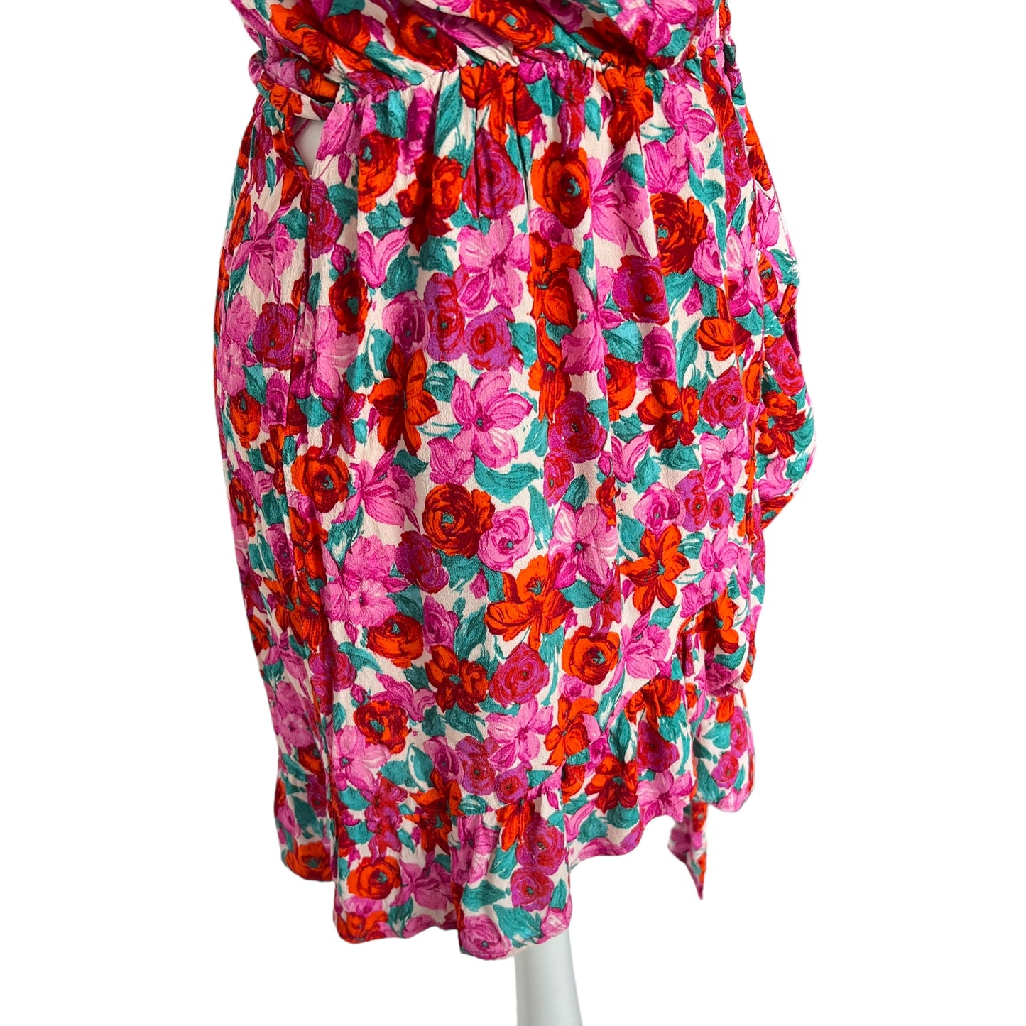 ZARA short mini pink floral flowers wrap frill ruffle belted dress summer holiday viscose size S small 8 2587 053 330