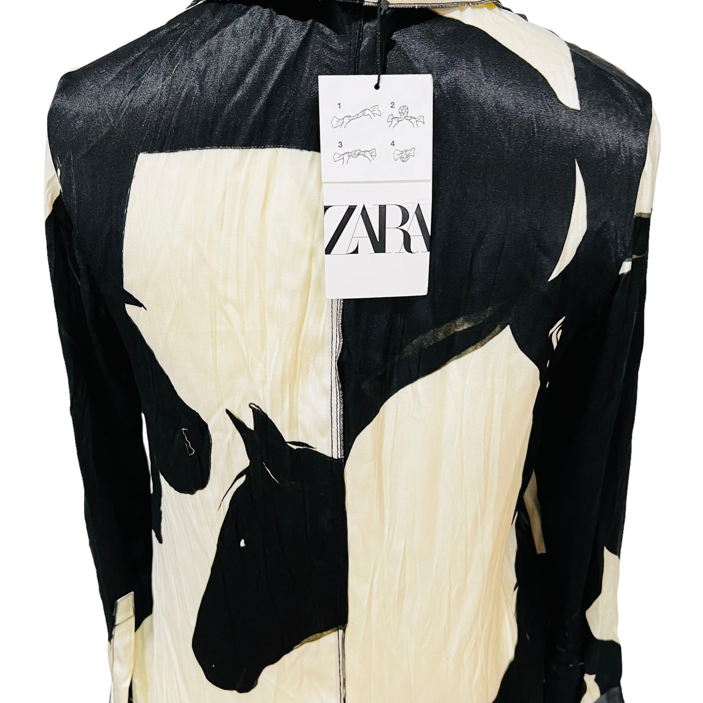 ZARA ZW collection long silky satin black white shirt dress size S M fits 10 8907/065