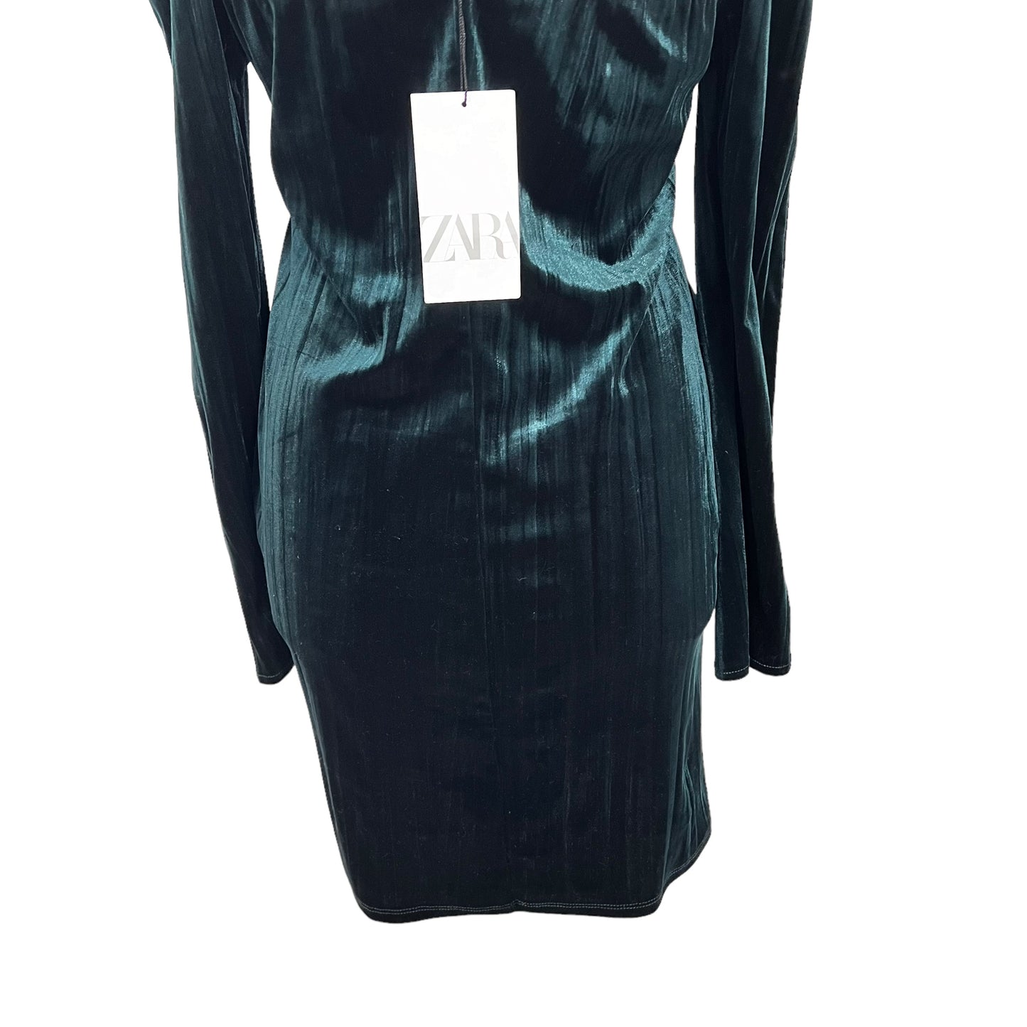 ZARA bnwt new dark bottle green cut out velvet long sleeve bodycon dress size L 12