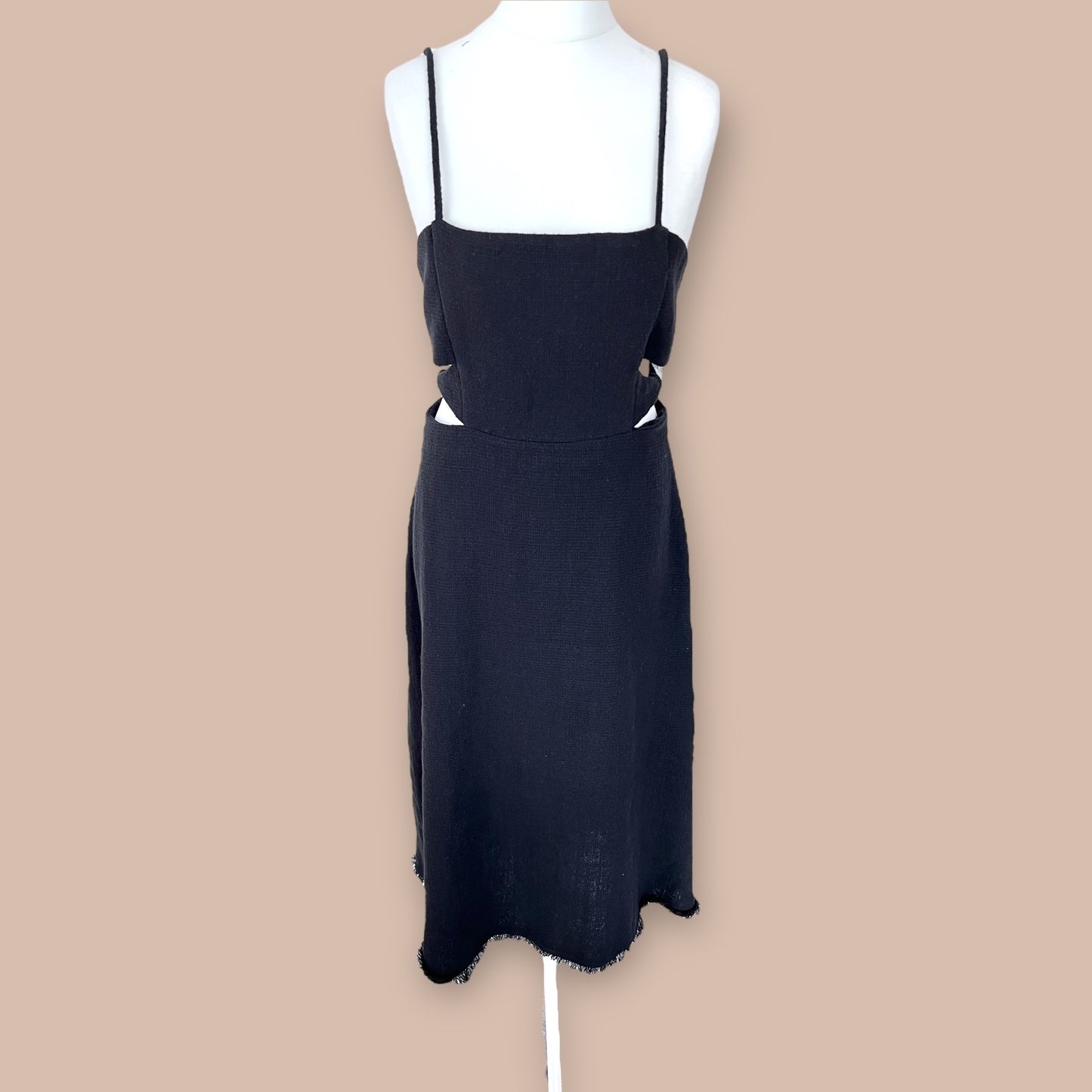 ZARA bnw new black midi long cut out cami clip dress summer holiday cotton size L large 12 8392 157 800