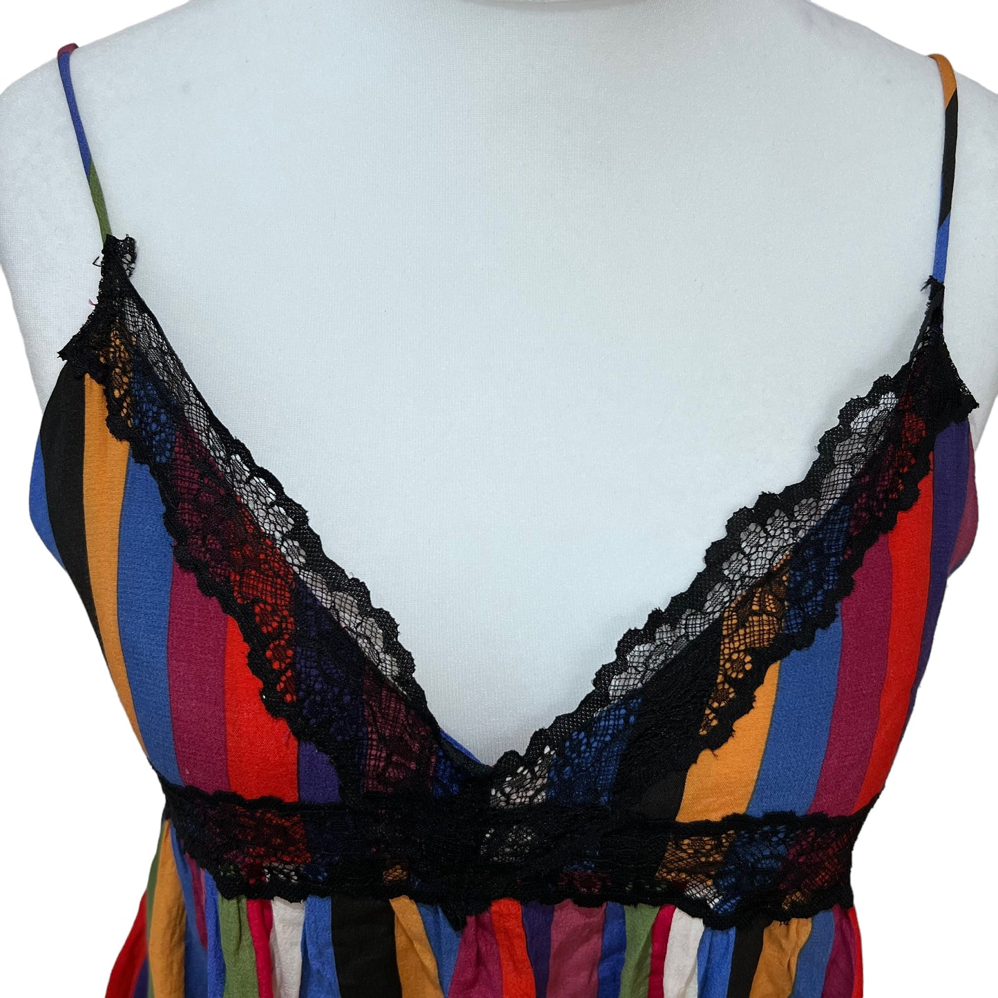 ZARA peplum short striped stripes cami black lace thin straps top multicolored size M medium 10