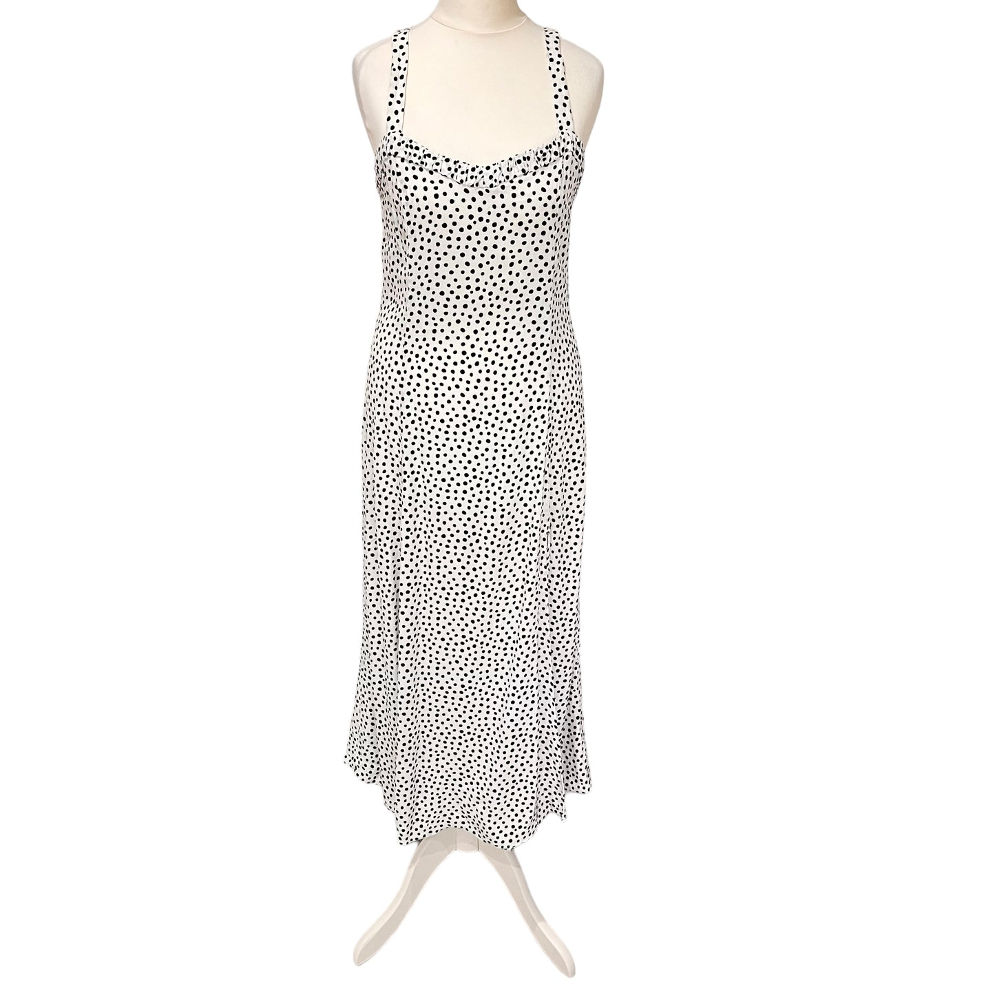 ZARA maxi long white black polka dot spots summer dress fit flare size S small 8