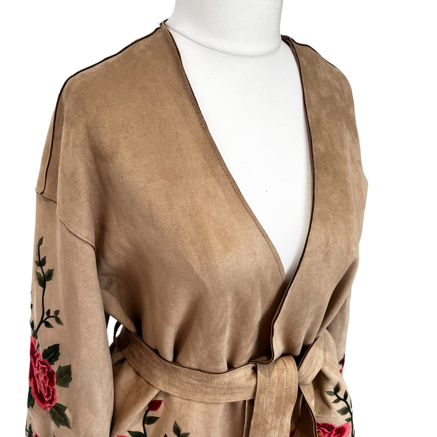 ZARA bnwt new brown embroidered broderie faux suede spring coat oversize size S M 8 10 12