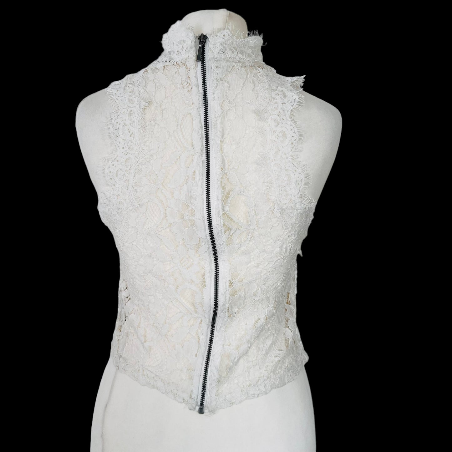 ZARA white ecru crochet lace high neck zip top size S small 6 8 7901 271 251