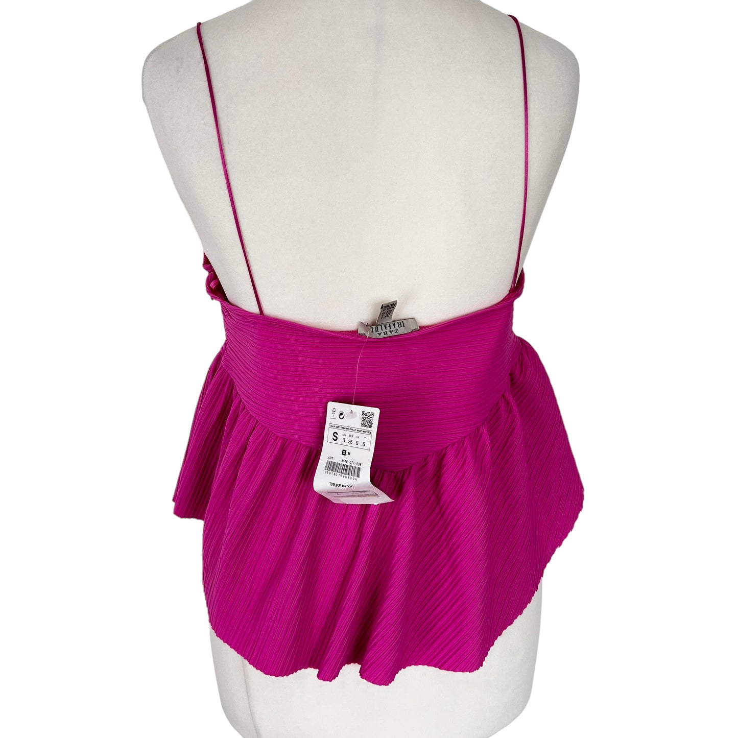 ZARA bnwt new short peplum ribbed cami pink fuchsia summer holiday top size S small 6 8  5618 079 688